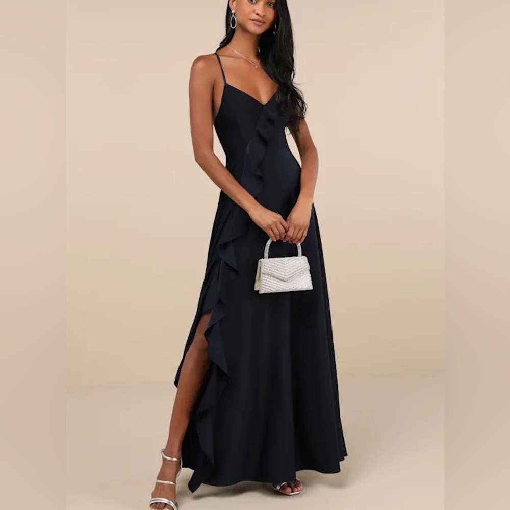 Lulu's Black Spaghetti-Strap Ruffle Maxi Dress